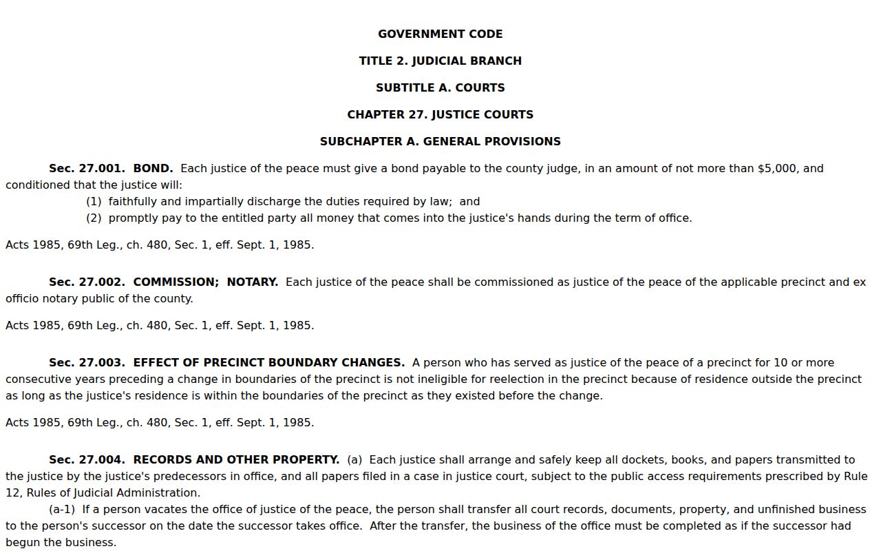 Stonewall County criminal docket Justice Court law