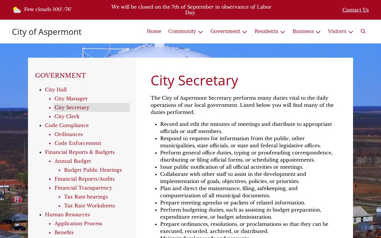 Aspermont City Secretary contact for court docket routing