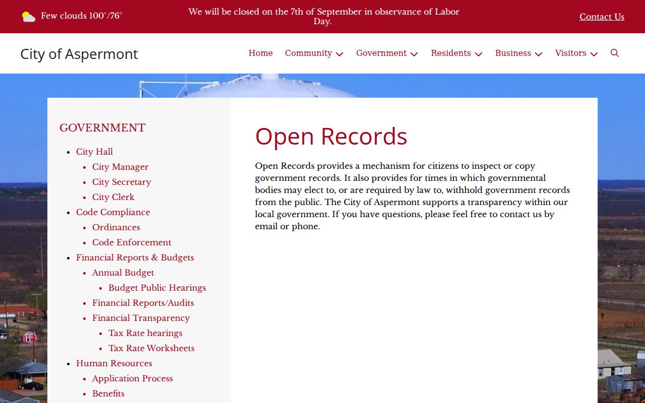 Aspermont open records route and Municipal Court record boundaries