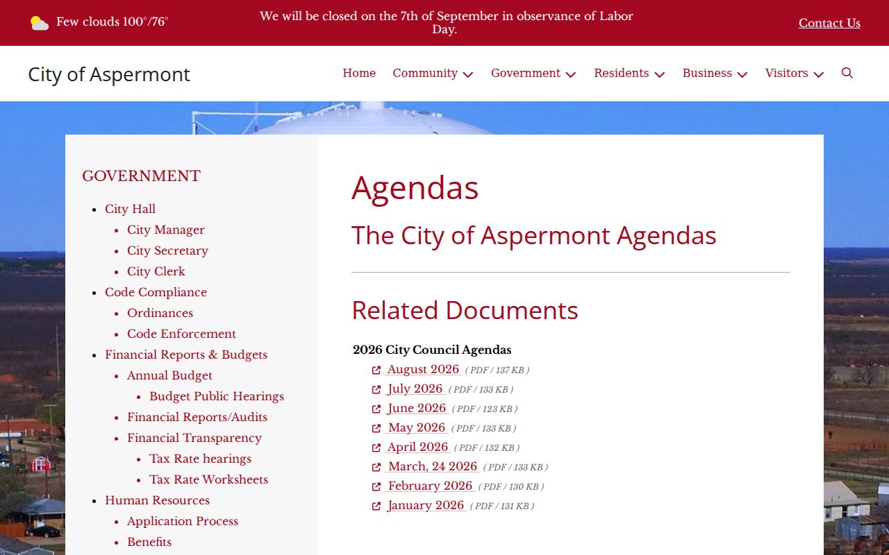 Aspermont court docket context in the city agenda archive