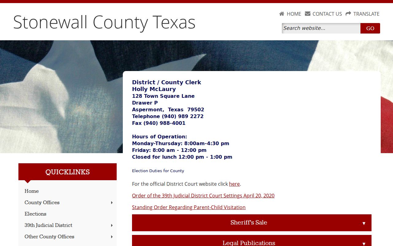 Stonewall County court records District and County Clerk page